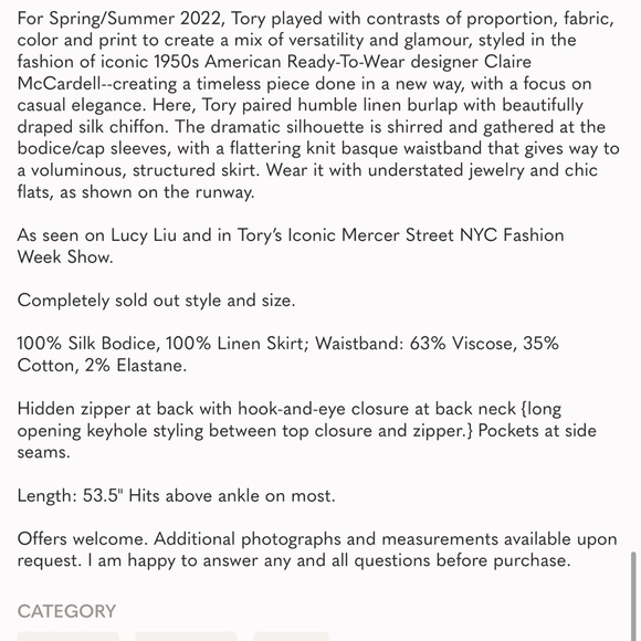 TORY BURCH *Runway* Lavender & Burlap Claire McCardell Midi Dress - Picture 12 of 12